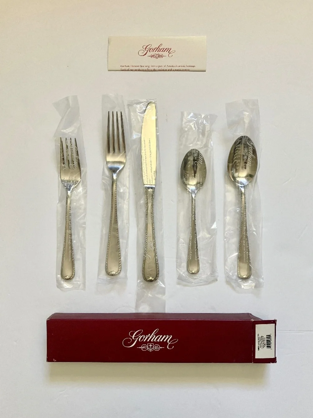 Vintage New Gorham Frosted Ribbon Edge 5 piece silverware set style 9067510
